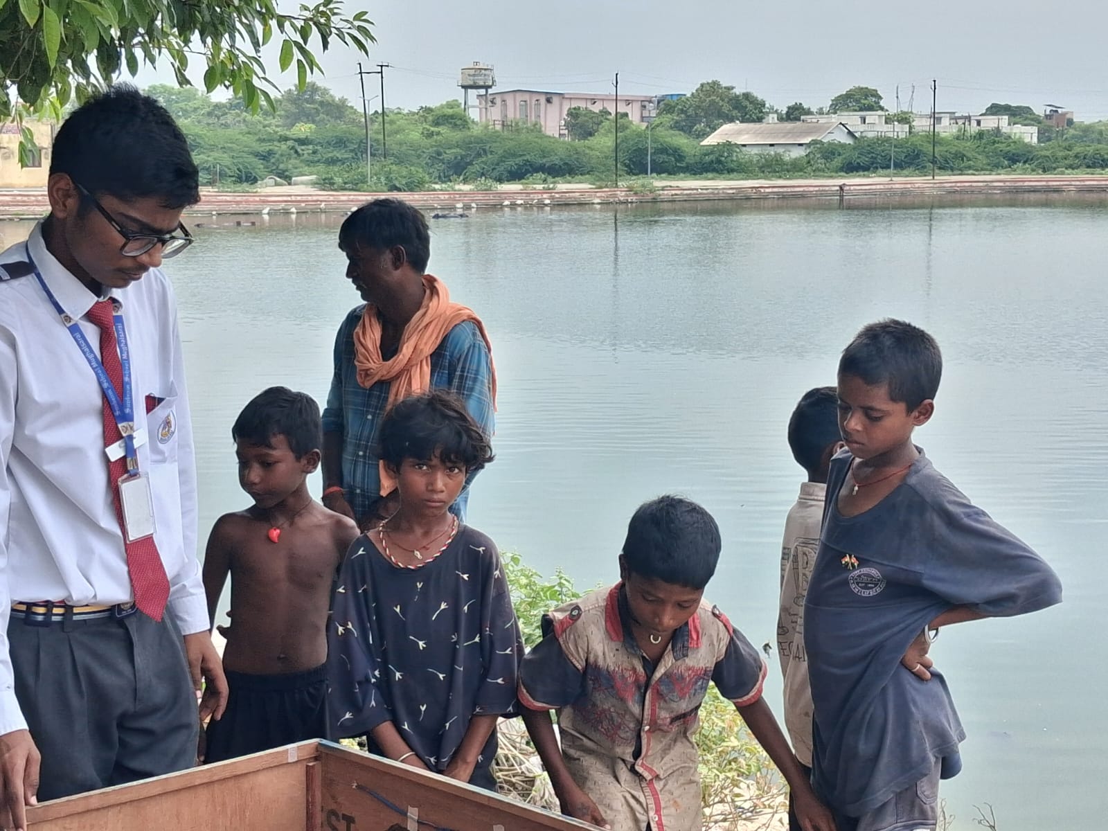1st Testing of our prototype — local children gather around the launch
